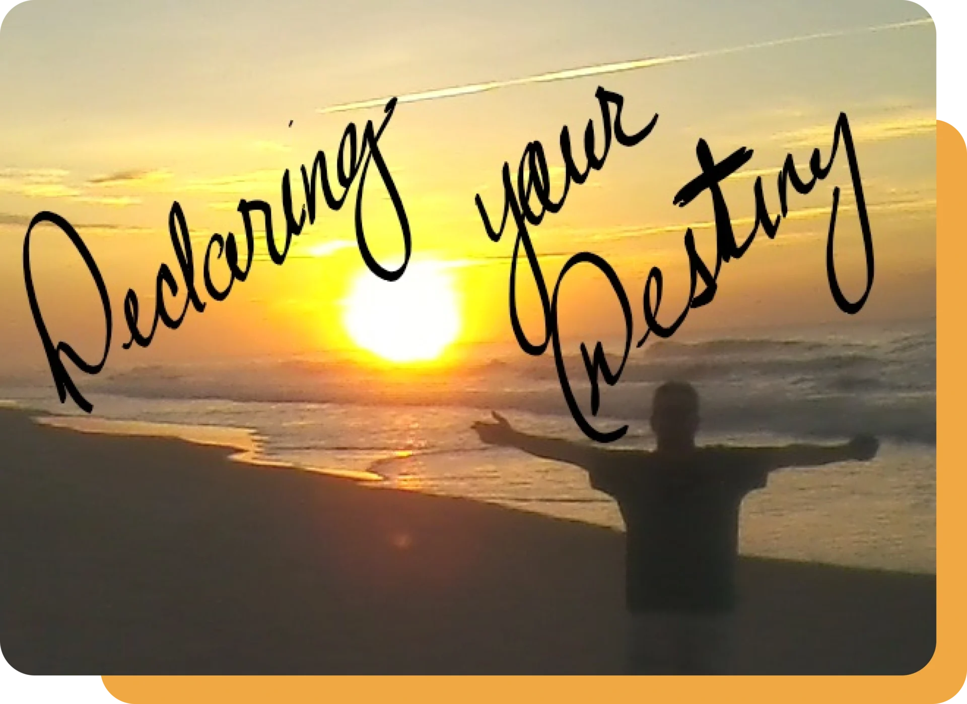 A person standing on the beach with their arms outstretched.