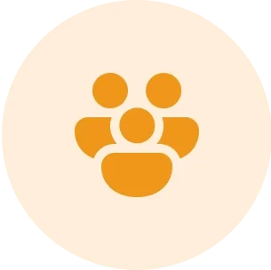 A yellow and white circle with an orange icon of people.